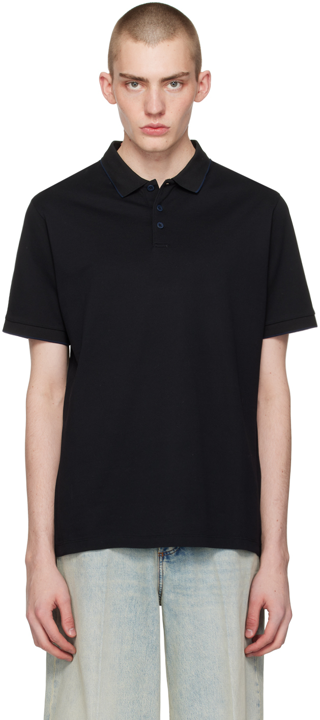 Giorgio Armani Black Spread Collar Polo SSENSE