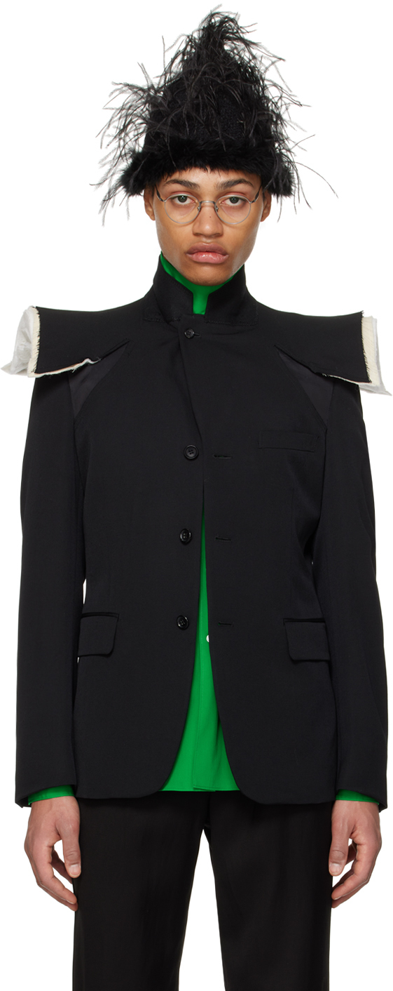 Black Padded Shoulder Blazer by Comme des Garçons Homme Plus on Sale