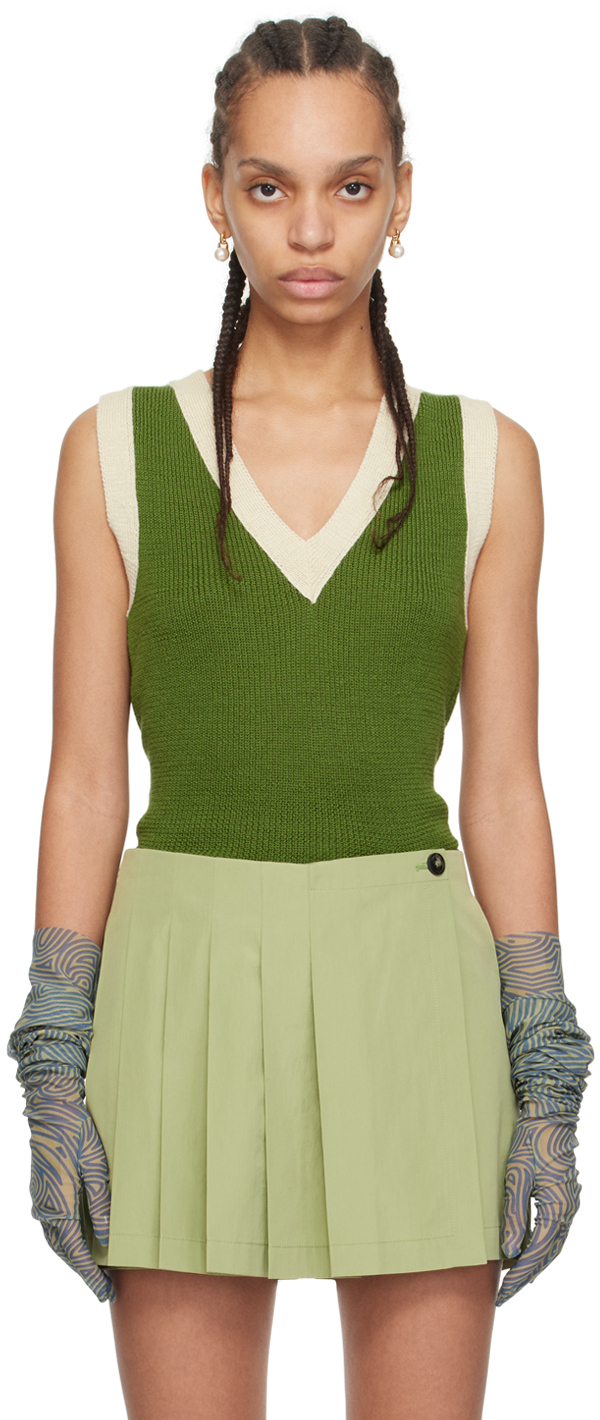 Green V Neck Vest By Dries Van Noten On Sale