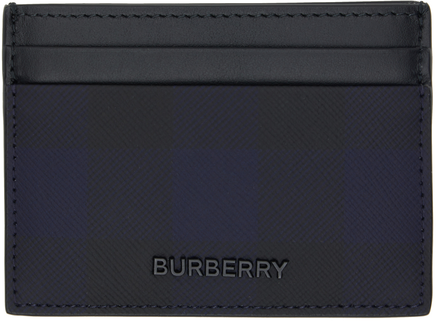 Burberry Porte cartes noir et bleu marine à carreaux SSENSE France