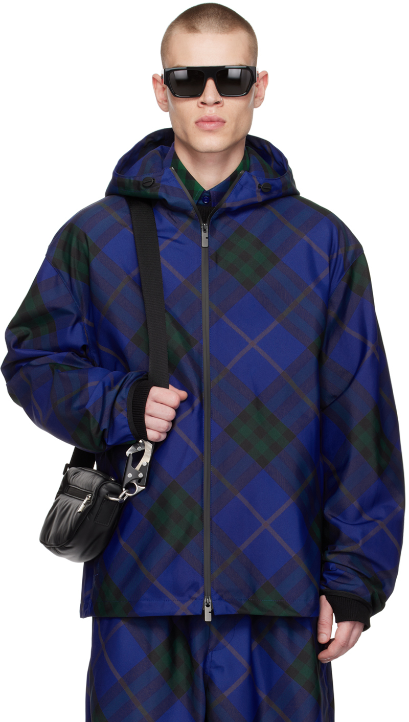 Burberry Blouson bleu à carreaux SSENSE France