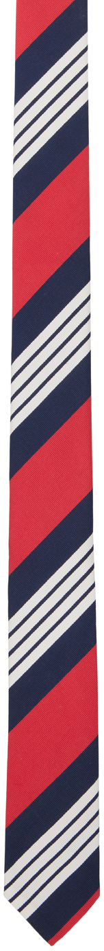 Red Navy 4 Bar Tie By Thom Browne On Sale