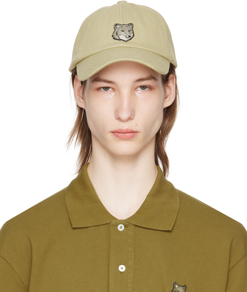 Beige Bold Fox Head 6P Cap by Maison Kitsuné on Sale