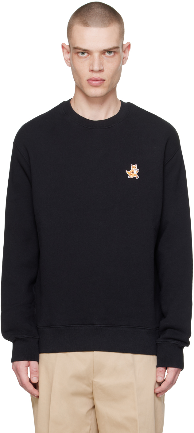 Maison Kitsun Pull Molletonn Noir Logo De Renard Ssense France