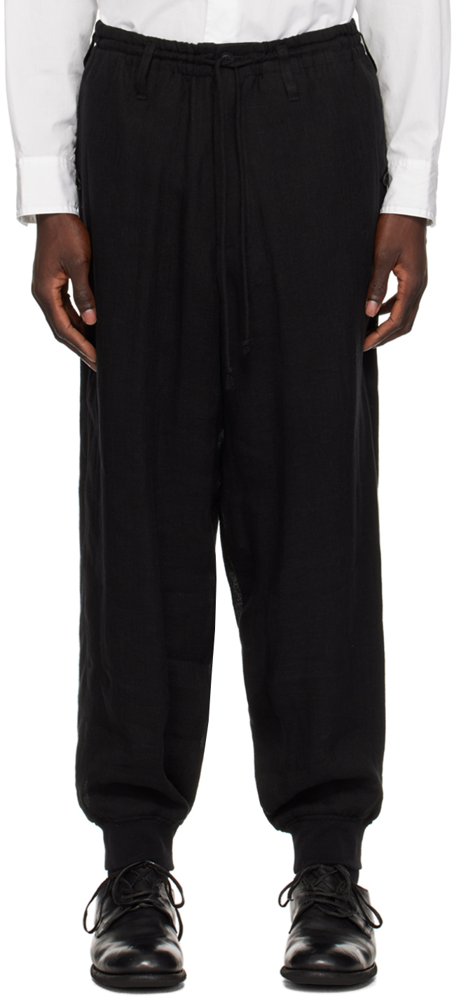 Yohji Yamamoto Pantalon De Surv Tement Noir Cordon Coulissant