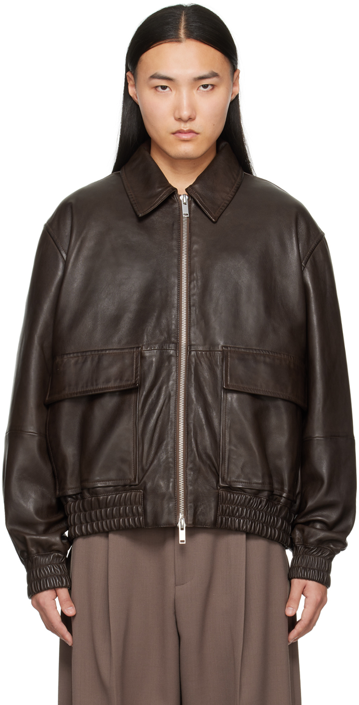 Studio Nicholson Blouson Piston Brun En Cuir SSENSE France