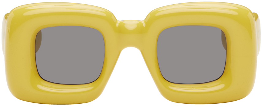 Yellow Inflated Rectangular Sunglasses By Loewe On Sale