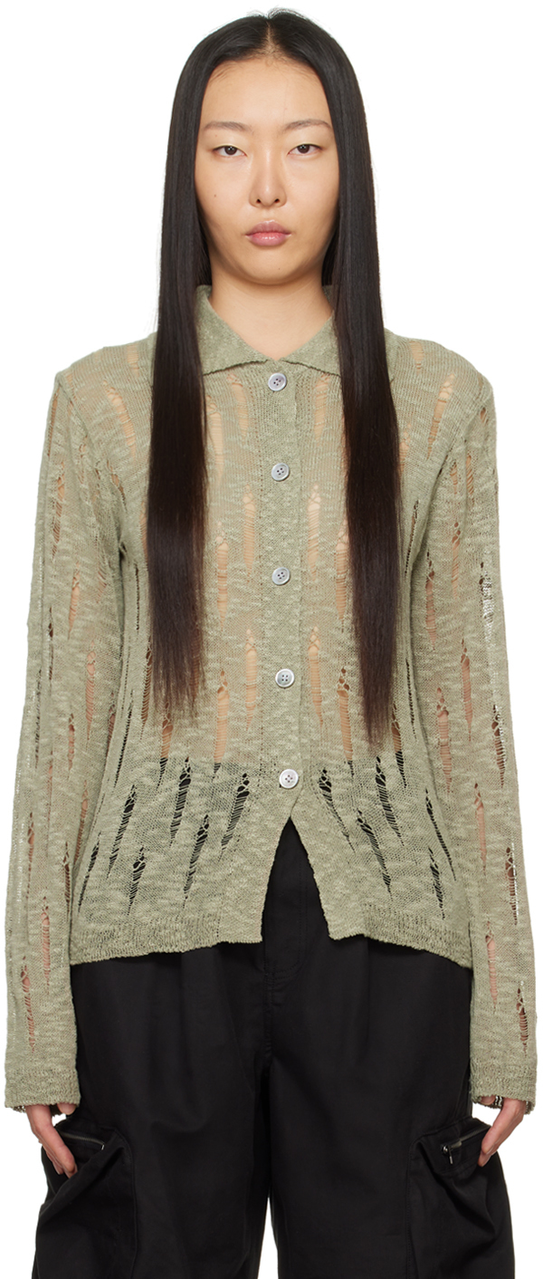 Khaki Distressed Cardigan By Lesugiatelier On Sale