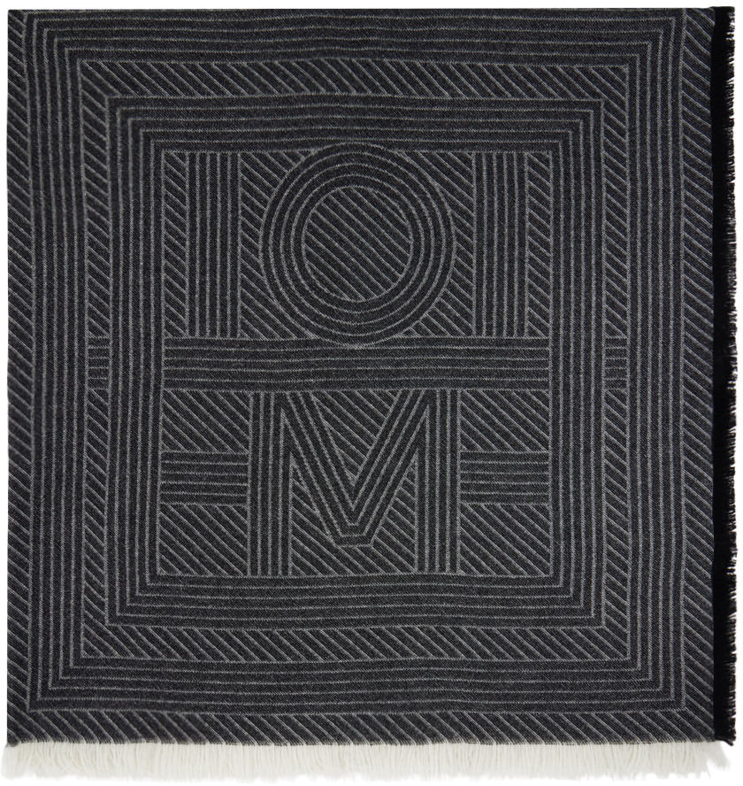 Gray Striped Monogram Wool Scarf By TOTEME On Sale