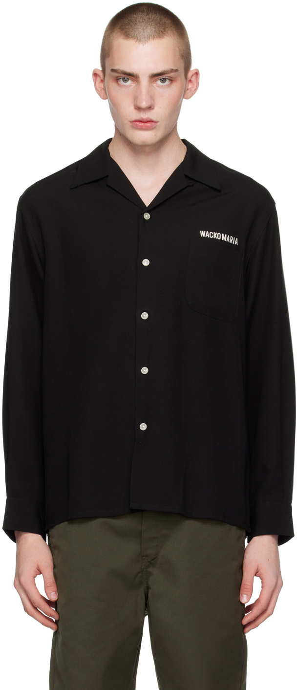 Chemise noire à logo brodé WACKO MARIA en solde