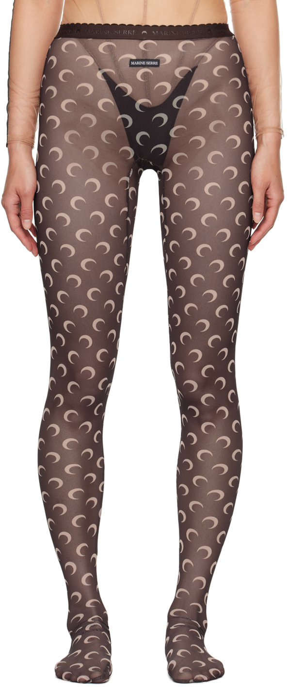 Brown Moon Printed Mesh Tights By Marine Serre On Sale