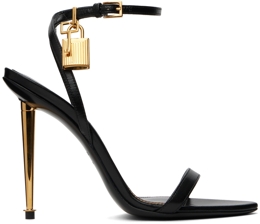 TOM FORD Black Padlock Pointy Naked Heeled Sandals SSENSE