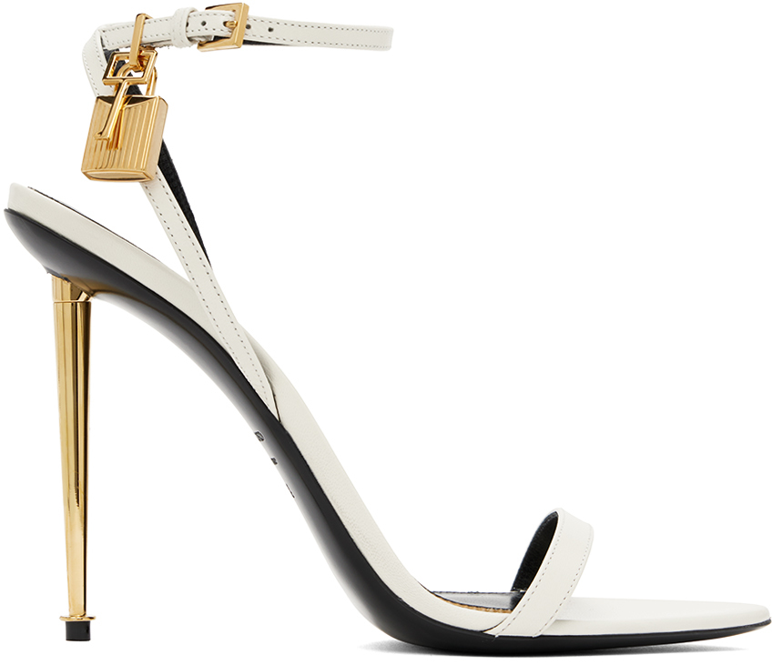 TOM FORD Off White Padlock Pointy Naked Heeled Sandals SSENSE