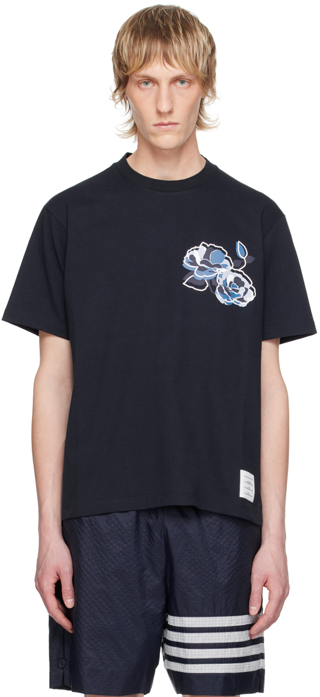 Navy Rose T Shirt By Thom Browne On Sale