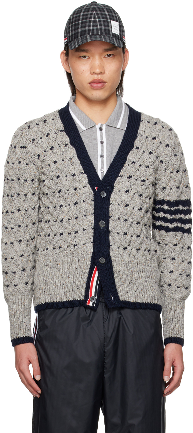 Thom Browne Gray Classic Bar Cardigan Ssense