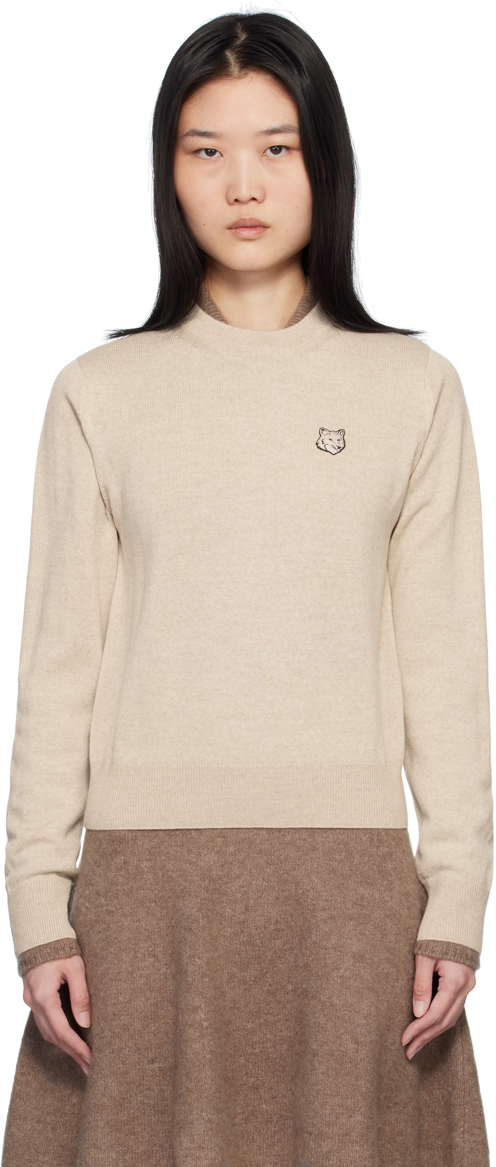 Maison Kitsun Beige Bold Fox Head Sweater Ssense