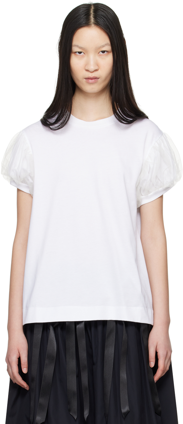 Simone Rocha White Tulle Overlay Puff Sleeve T Shirt Ssense