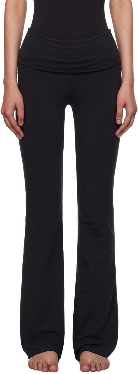 SKIMS Black Cotton Jersey Foldover Lounge Pants SSENSE