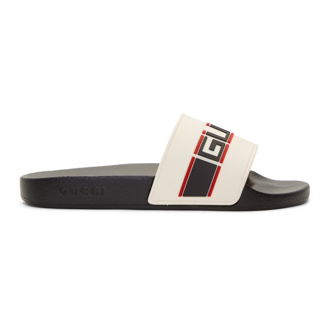 blue red and white gucci slides