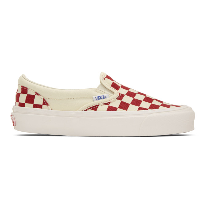 checkerboard vans red and white