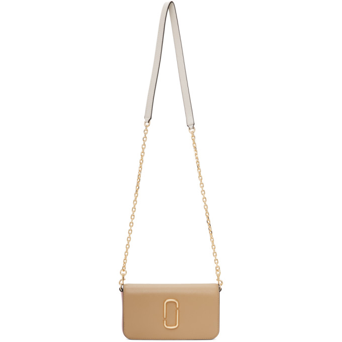 Marc Jacobs Beige & Pink The Snapshot Wallet On Chain Bag