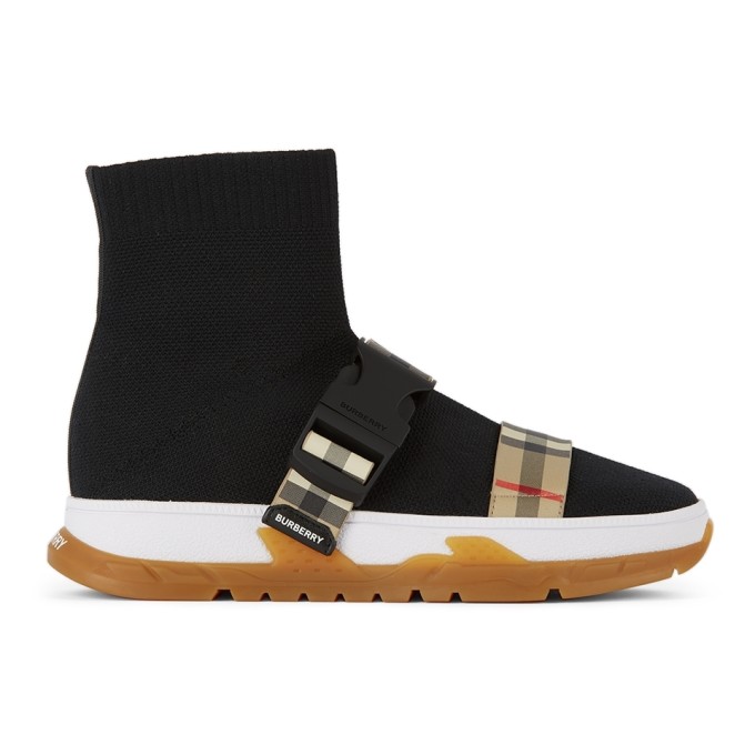 Burberry Kids Buckled Strap Union Sock Sneakers