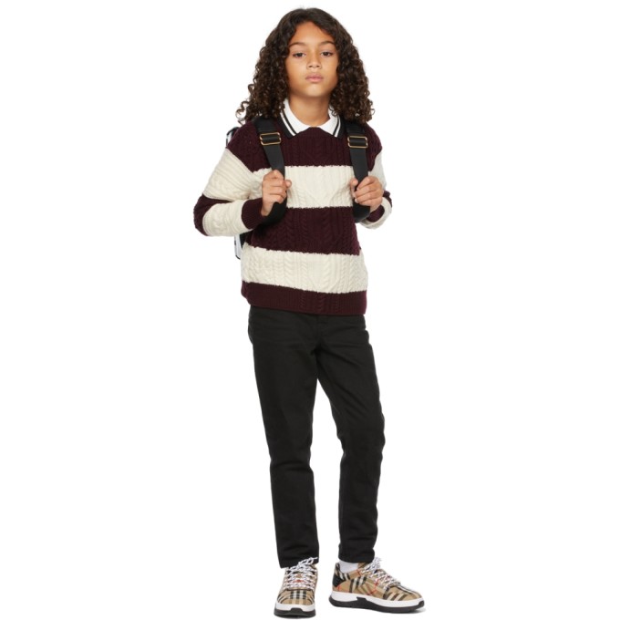 Burberry Kids Burgundy & White Cable Knit Sweater