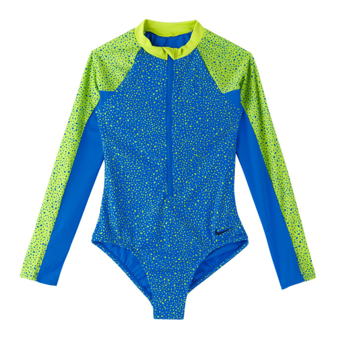 Nike Kids Blue Zip One-Piece Swimsuit
