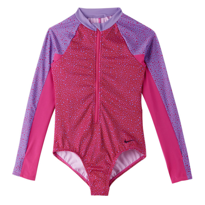 Nike Kids Pink Zip One-Piece Swimsuit