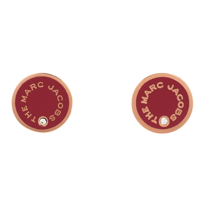 Marc Jacobs Rose Gold & Red The Medallion Stud Earrings