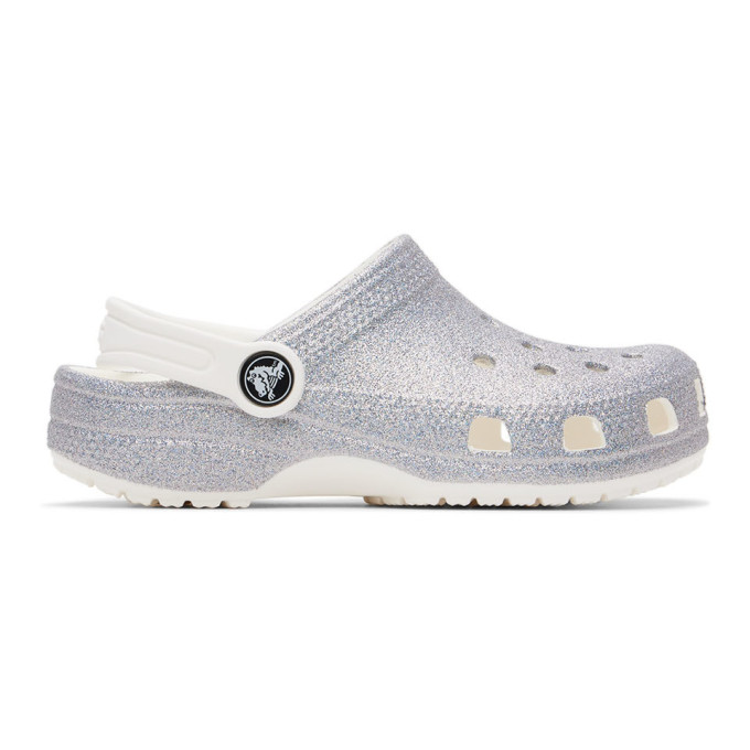 Crocs Kids White Classic Glitter Sandals