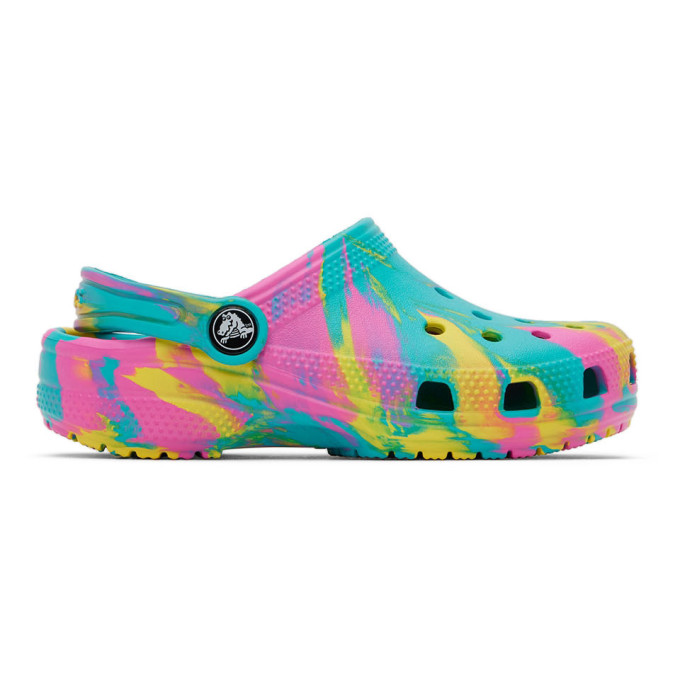 Crocs Kids Blue & Yellow Classic Marbled Sandals