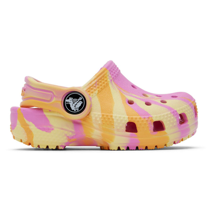Crocs Baby Pink & Yellow Classic Marbled Clogs