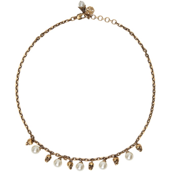 Alexander McQueen Gold Pearl Skull Necklace