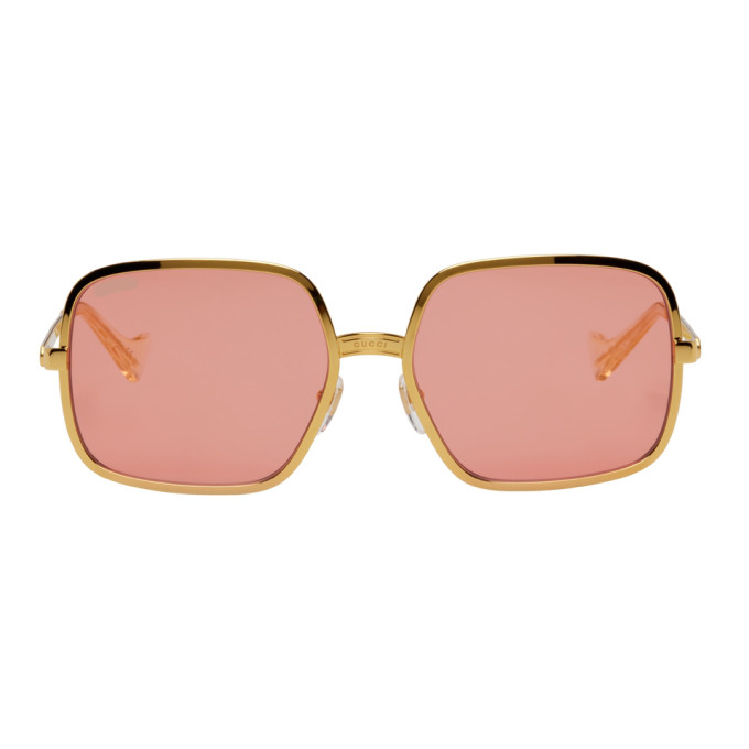 Gucci Gold & Pink Square Sunglasses