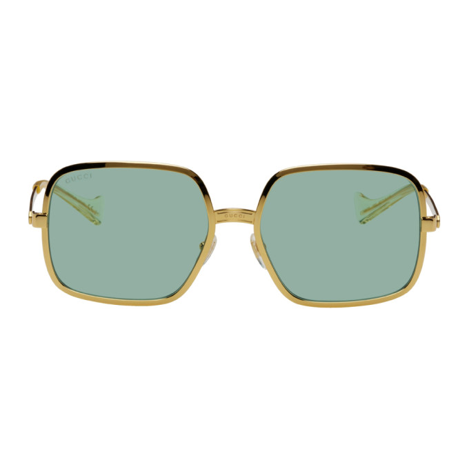 Gucci Gold & Blue Square Sunglasses