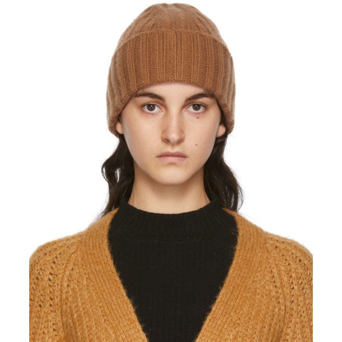 Vince Brown Ribbed Cashmere Beanie