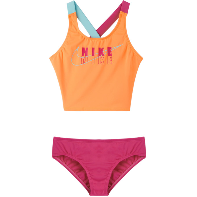 Nike Kids Pink & Orange Reflect Logo Swimsuit Set