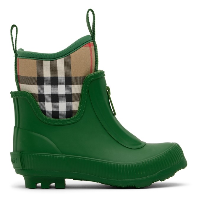 Burberry Kids Green Vintage Check Boots