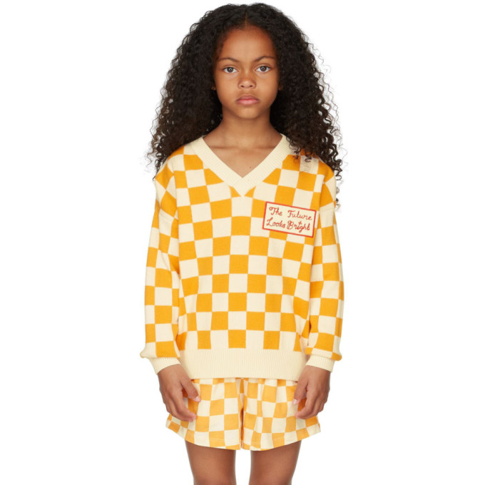 Mini Rodini Kids Orange Chess Check Sweater