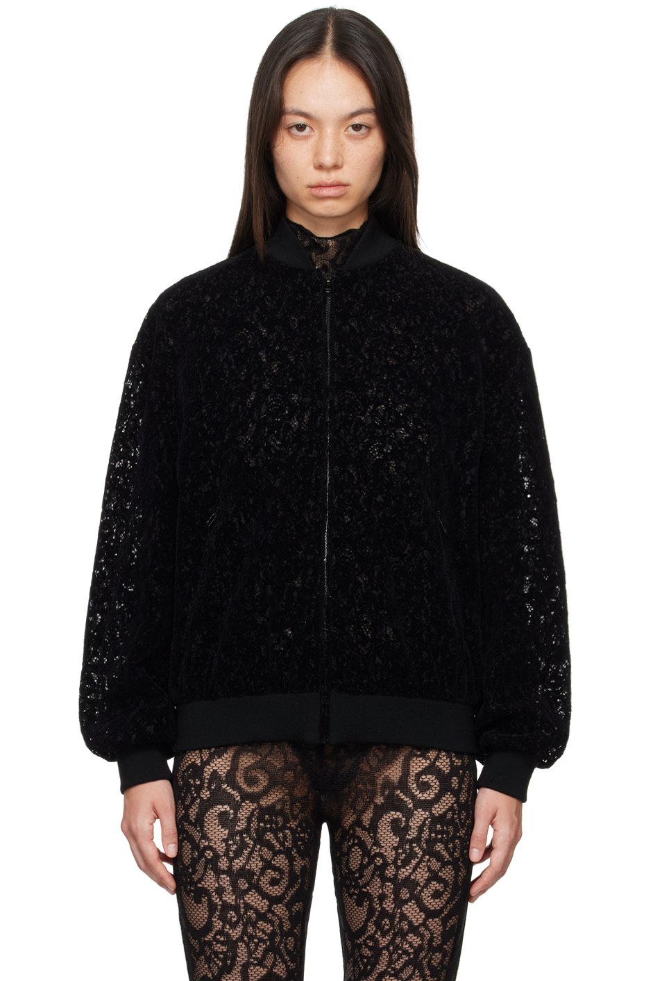 Black Lace Bomber Jacket