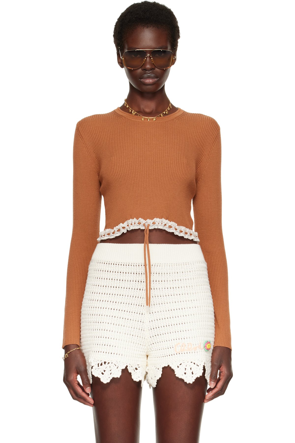 Brown Cropped Fitted Sweater