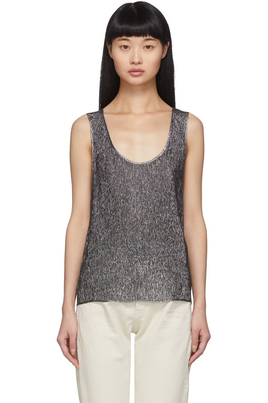 Saint Laurent - Débardeur en jersey lamé argenté