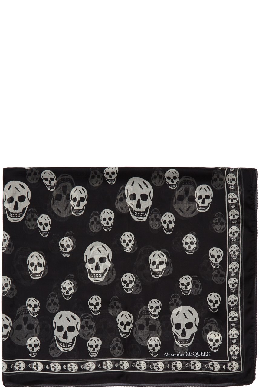 McQueen - Foulard en soie noir Classic Skull