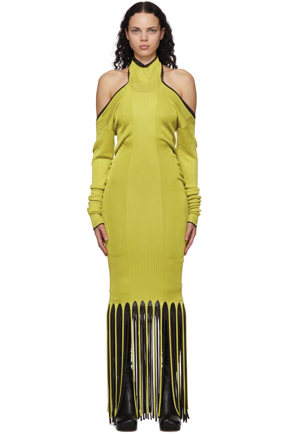 Bottega Veneta - Robe à frange en viscose verte et brune Twist