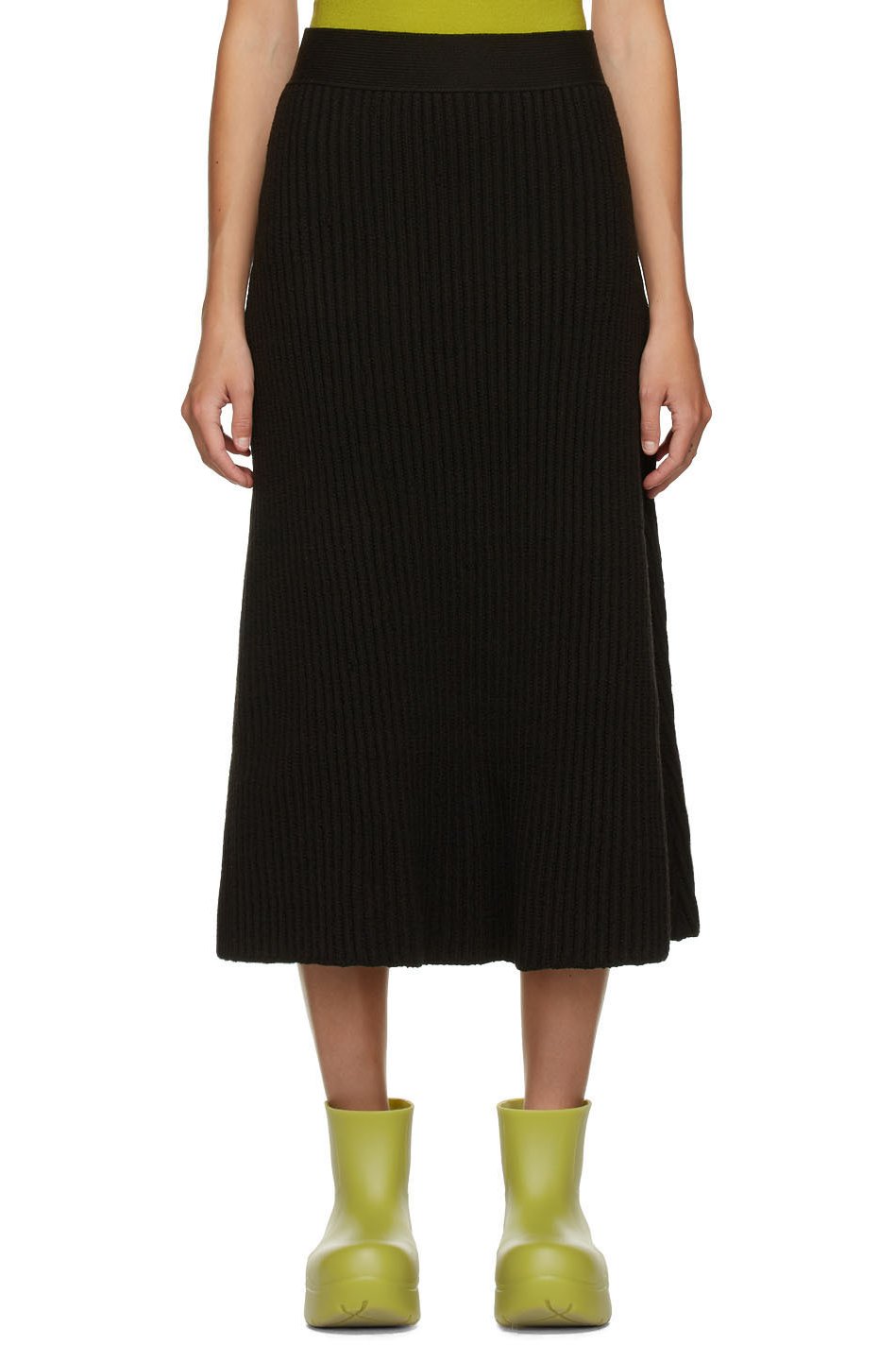 Bottega Veneta - Jupe midi côtelée brune Distorted
