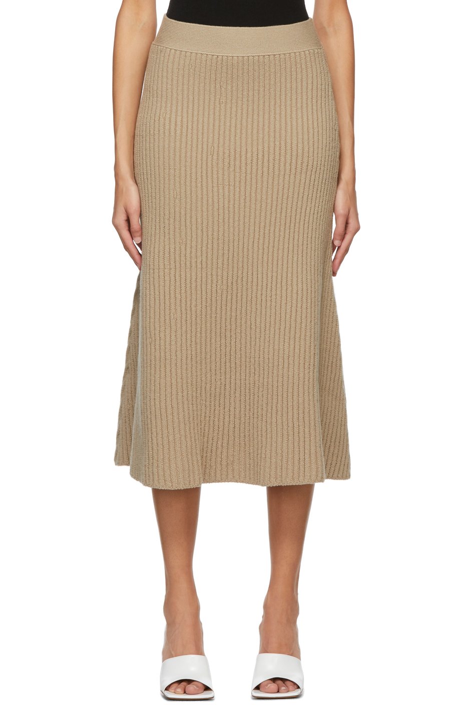 Bottega Veneta - Jupe côtelée en laine beige
