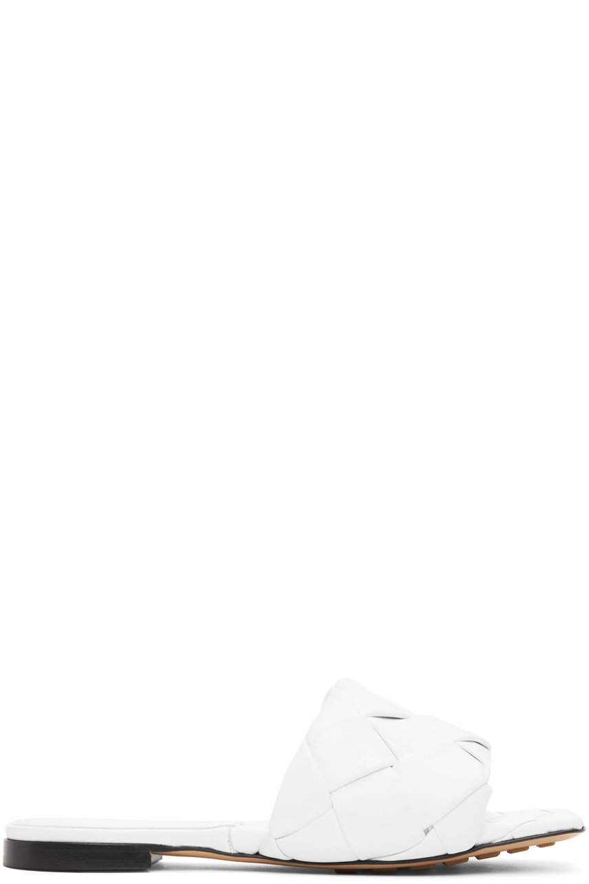 Bottega Veneta: ホワイト イントレチャート Lido フラット サンダル