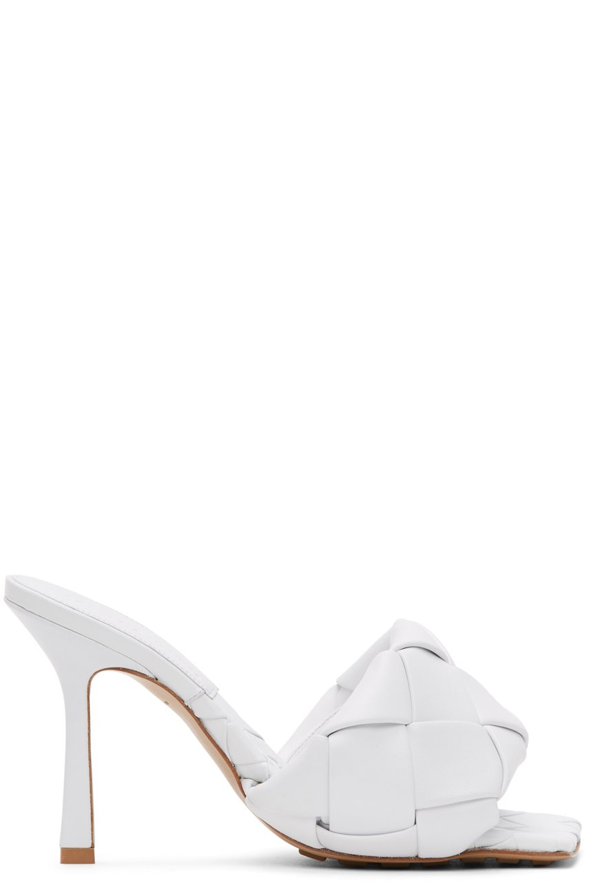 Bottega Veneta - Sandales à talon aiguille blanches Lido en cuir tissé