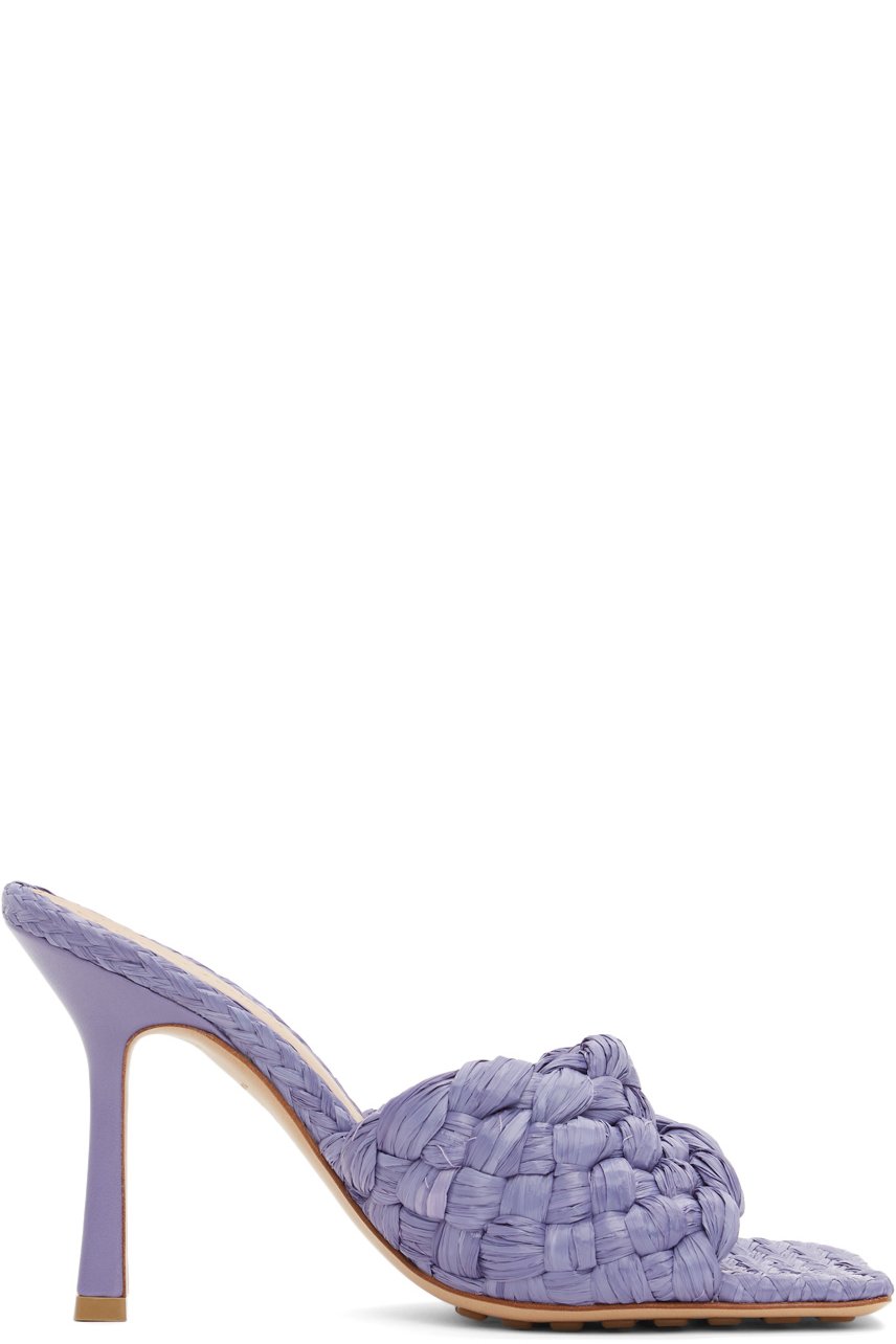 Bottega Veneta - Mules à talons hauts en raphia mauves Stretch